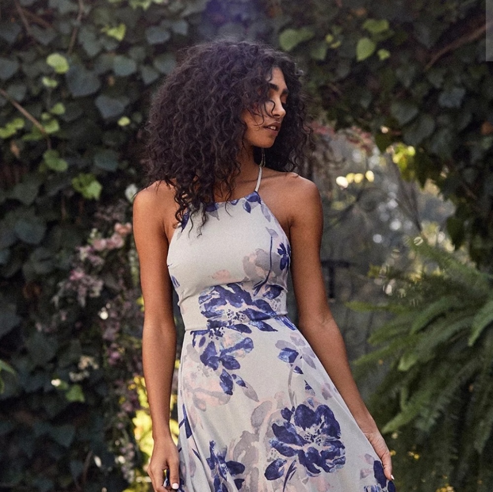 ALL I NEED GREY FLORAL PRINT LACE-UP MAXI DRESS